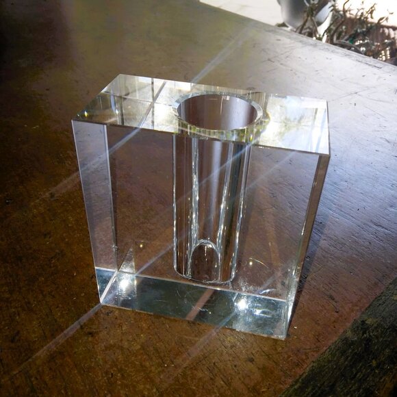 MCM Style TIZO Solid Heavy Lead Crystal Rectangular Bud Vase - Picture 7 of 12